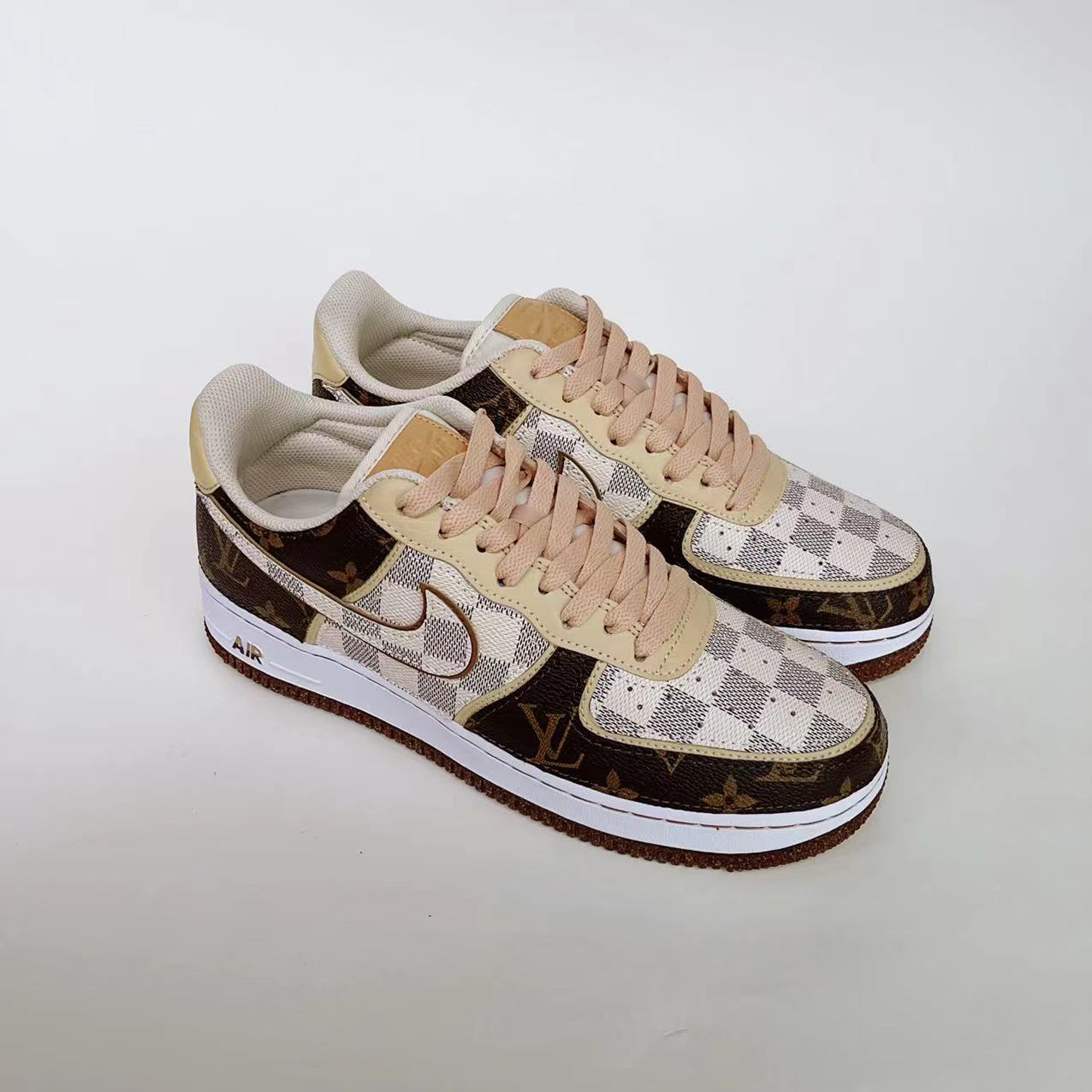 Brown Full LV Leather Air Force One Custom Sneaker for Woman