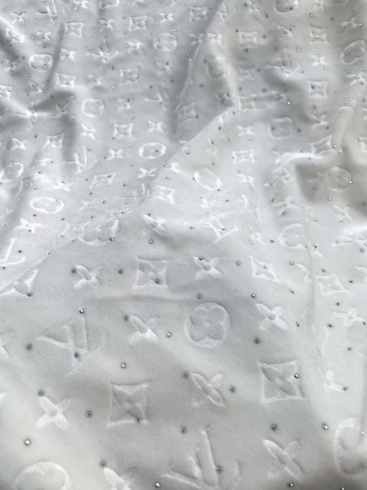 White Louis Vuitton Sneaker Velvet Sparkling Designer Fabric Sold by Yard