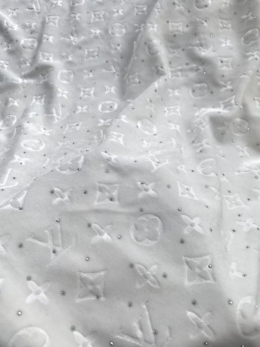 White Louis Vuitton Sneaker Velvet Sparkling Designer Fabric Sold by Yard