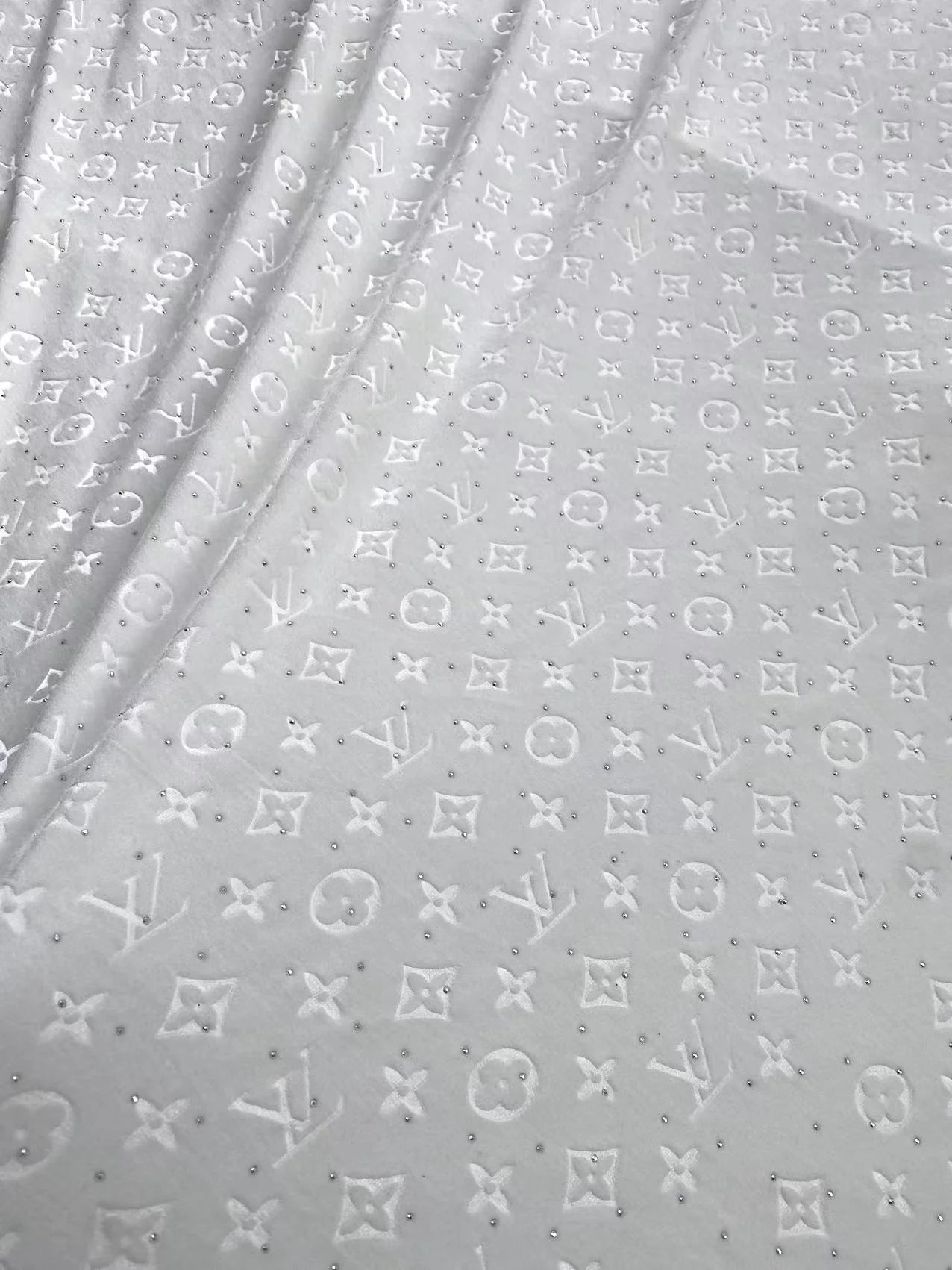 White Louis Vuitton Sneaker Velvet Sparkling Designer Fabric Sold by Yard