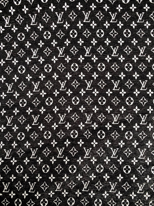 Black Chenille LV Fabric Louis Vuitton Designer Furniture Fabric for Handmade DIY Sewing