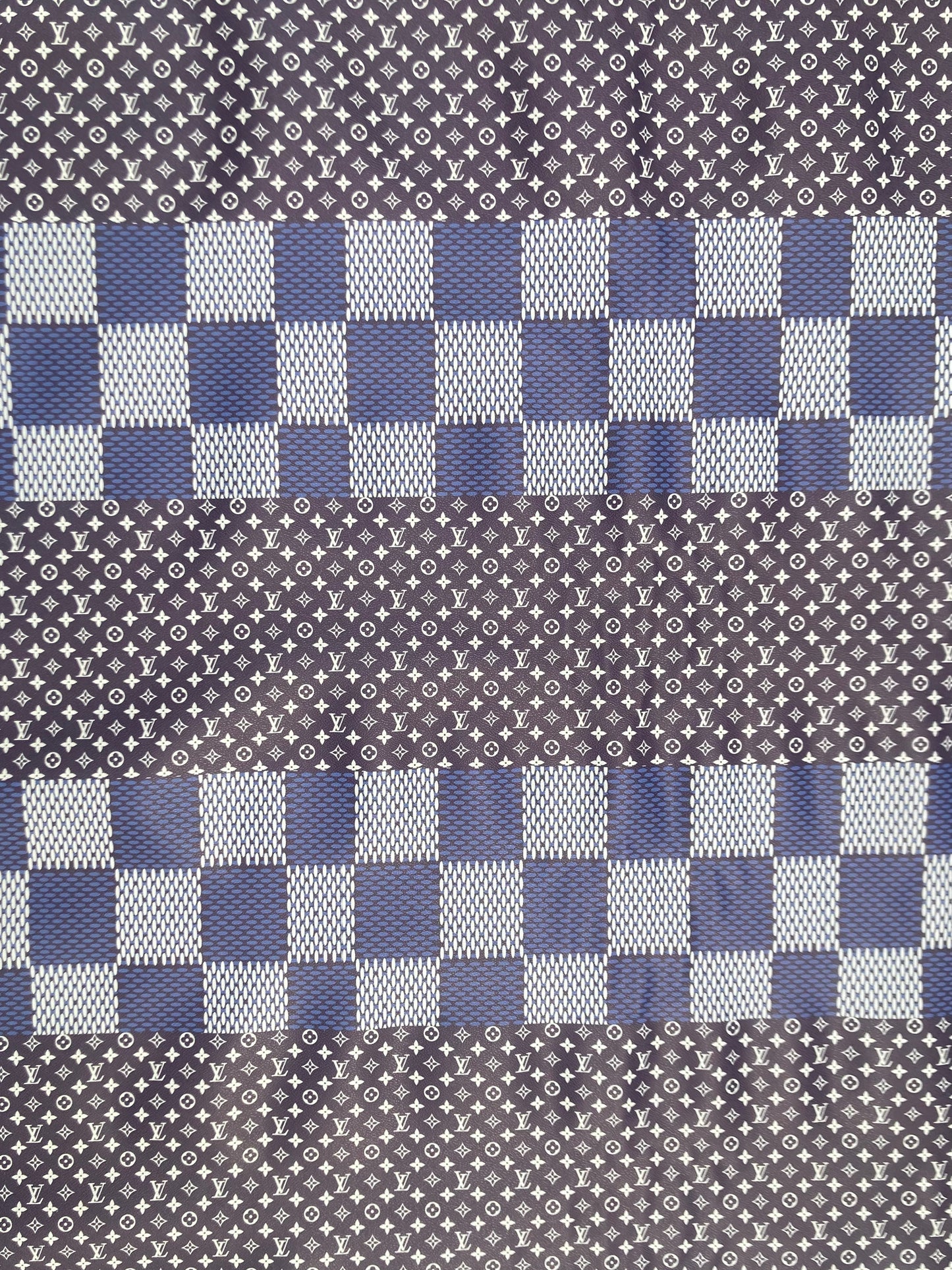 Navy LV Vinyl Damier Monogram Leather Fabric for Custom Sneakers DIY