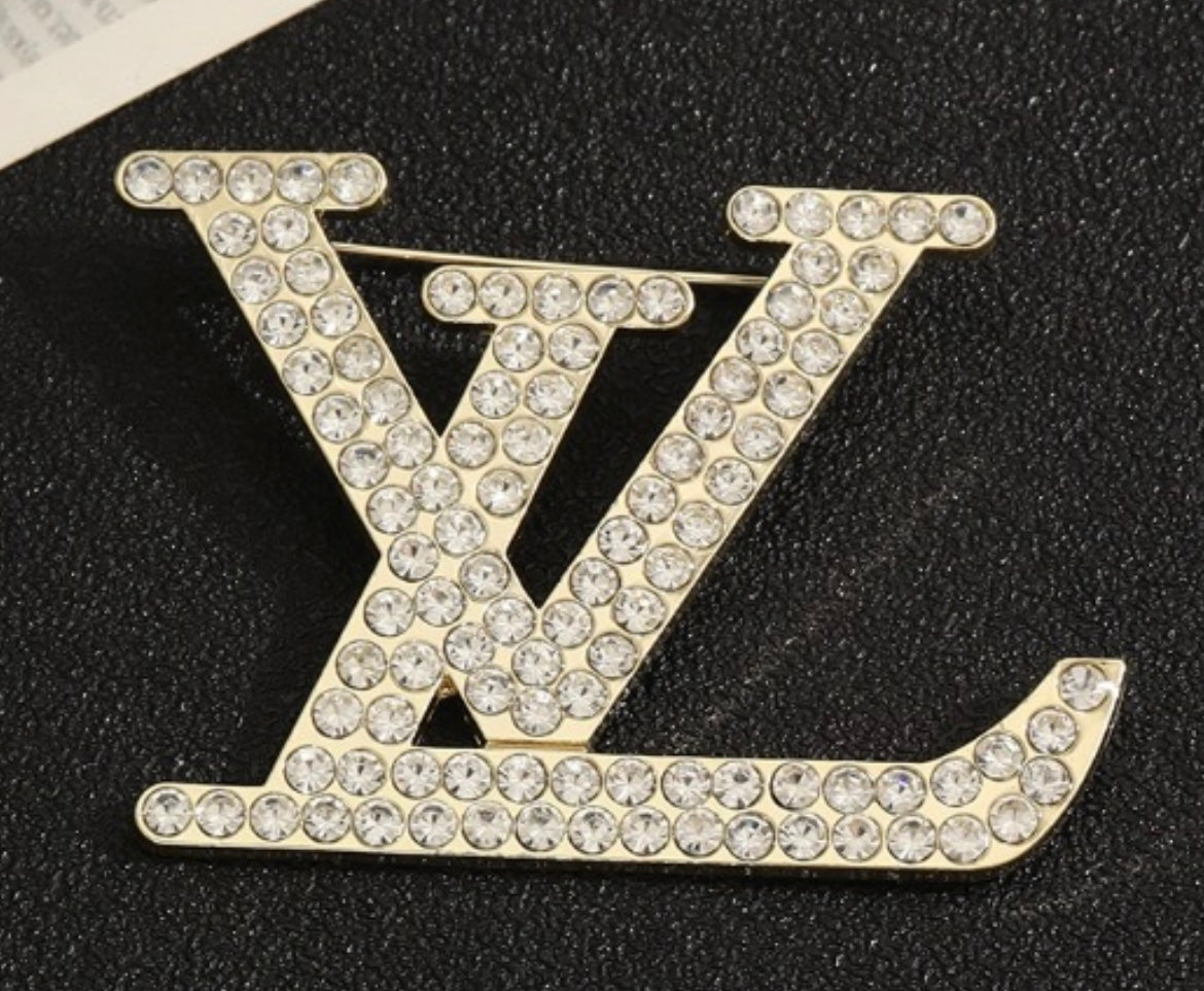 LV rhinestone brooche pin