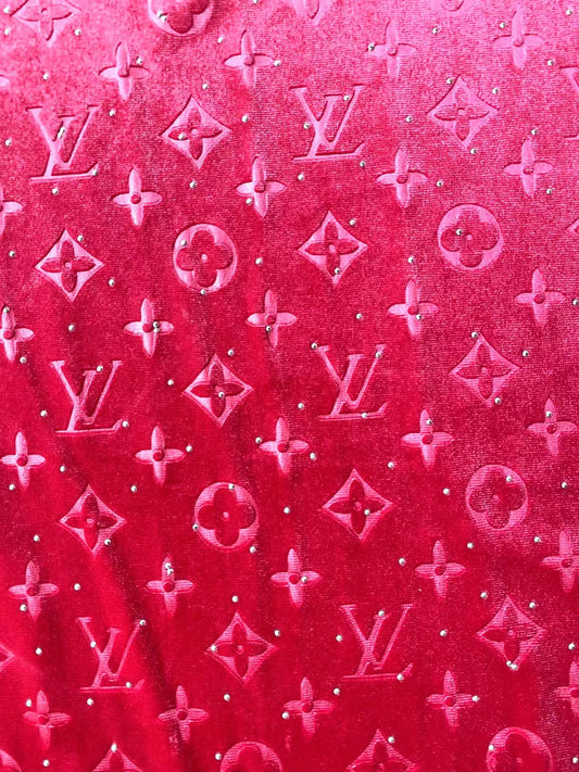 Hot Pink Diamond LV Louis Vuitton Velvet Sewing Upholstery Fabric for Custom DIY Project