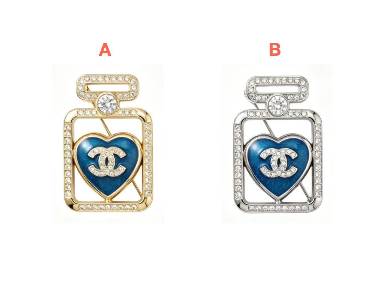 Chanel-Inspired Perfume Bottle Heart Brooch for Women, Luxury Designer Style Pin