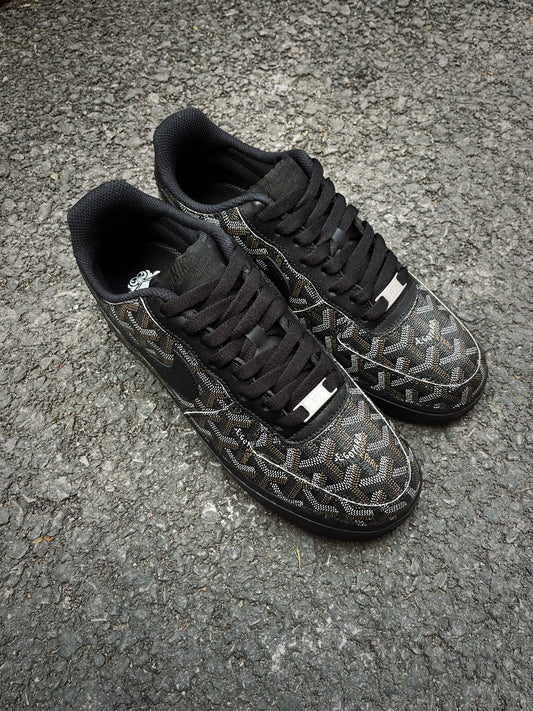 Black Full Goyard Leather Air Force One Custom Sneaker for Man