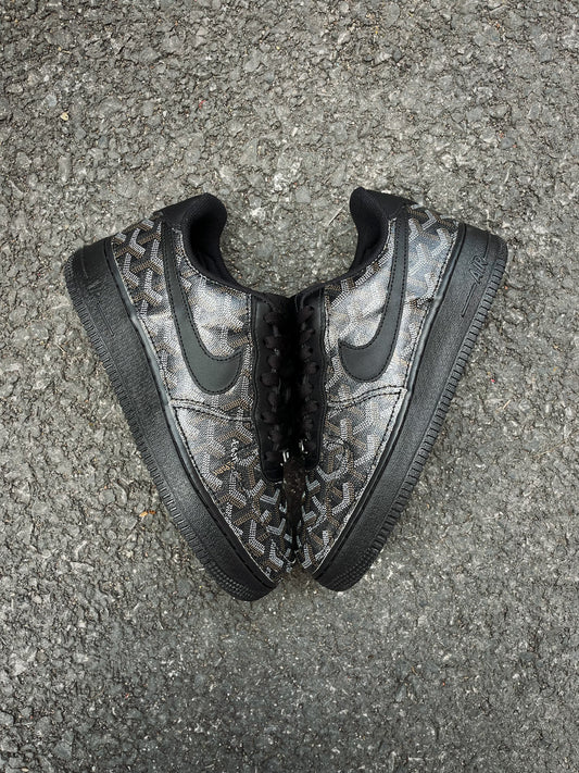 Black Full Goyard Leather Air Force One Custom Sneaker for Woman