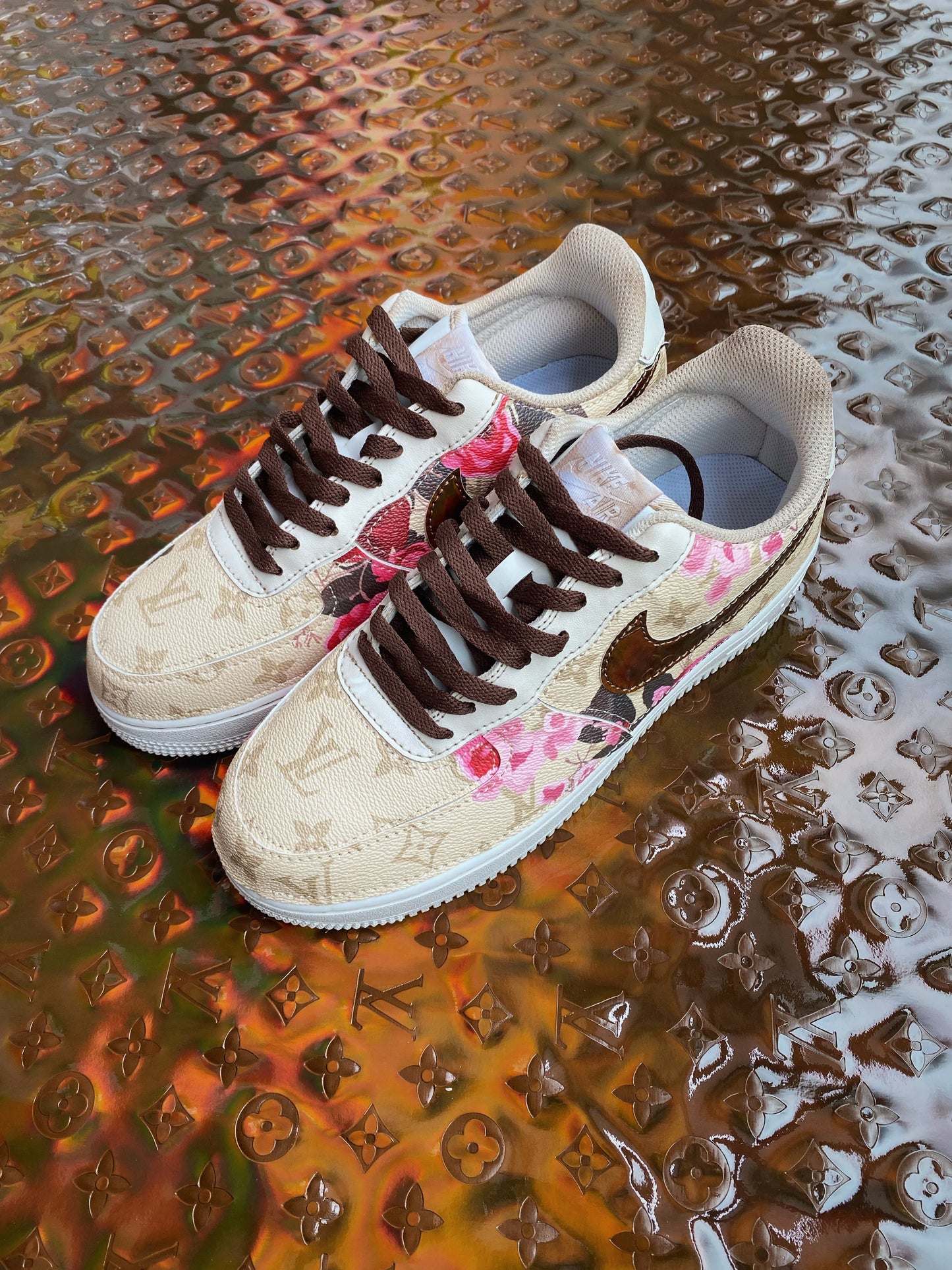 Coffee dyed vintage rose LV Custom Sneakers Air Force One for Man