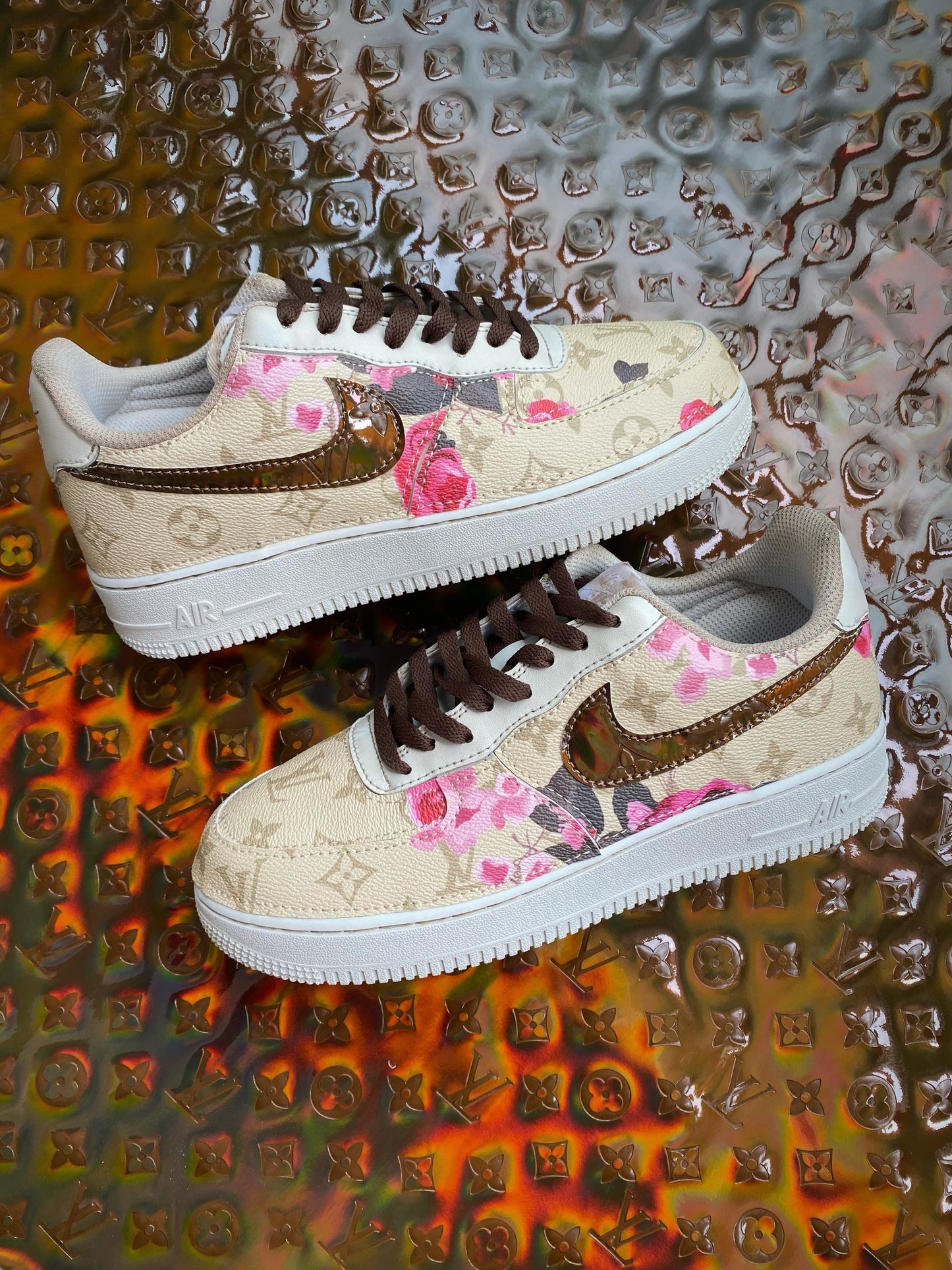 Coffee dyed vintage rose LV Custom Sneakers Air Force One for Woman