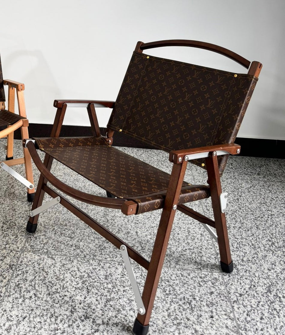 Handmade Classic Monogram  LV Wooden Folding Chair