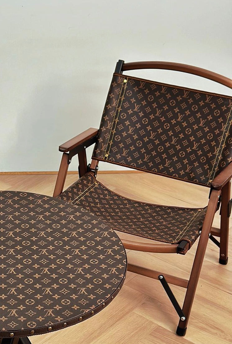 Handmade Classic Monogram  LV Wooden Folding Chair