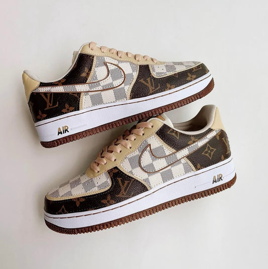 Brown Full LV Leather Air Force One Custom Sneaker for Man