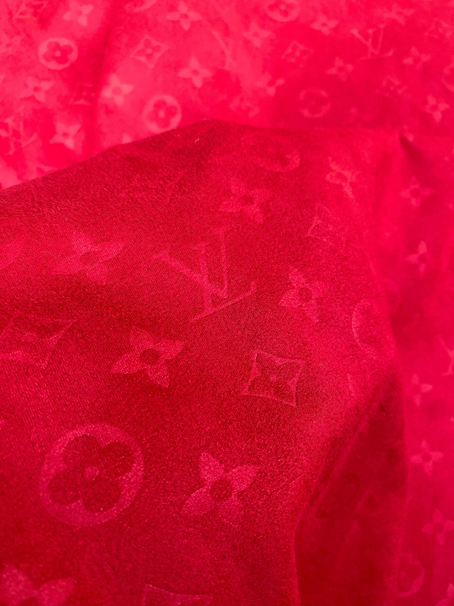 Premium Luxury Red Louis Vuitton LV Suede Fabric for Handmade DIY Sofa Upholstery Car Seats