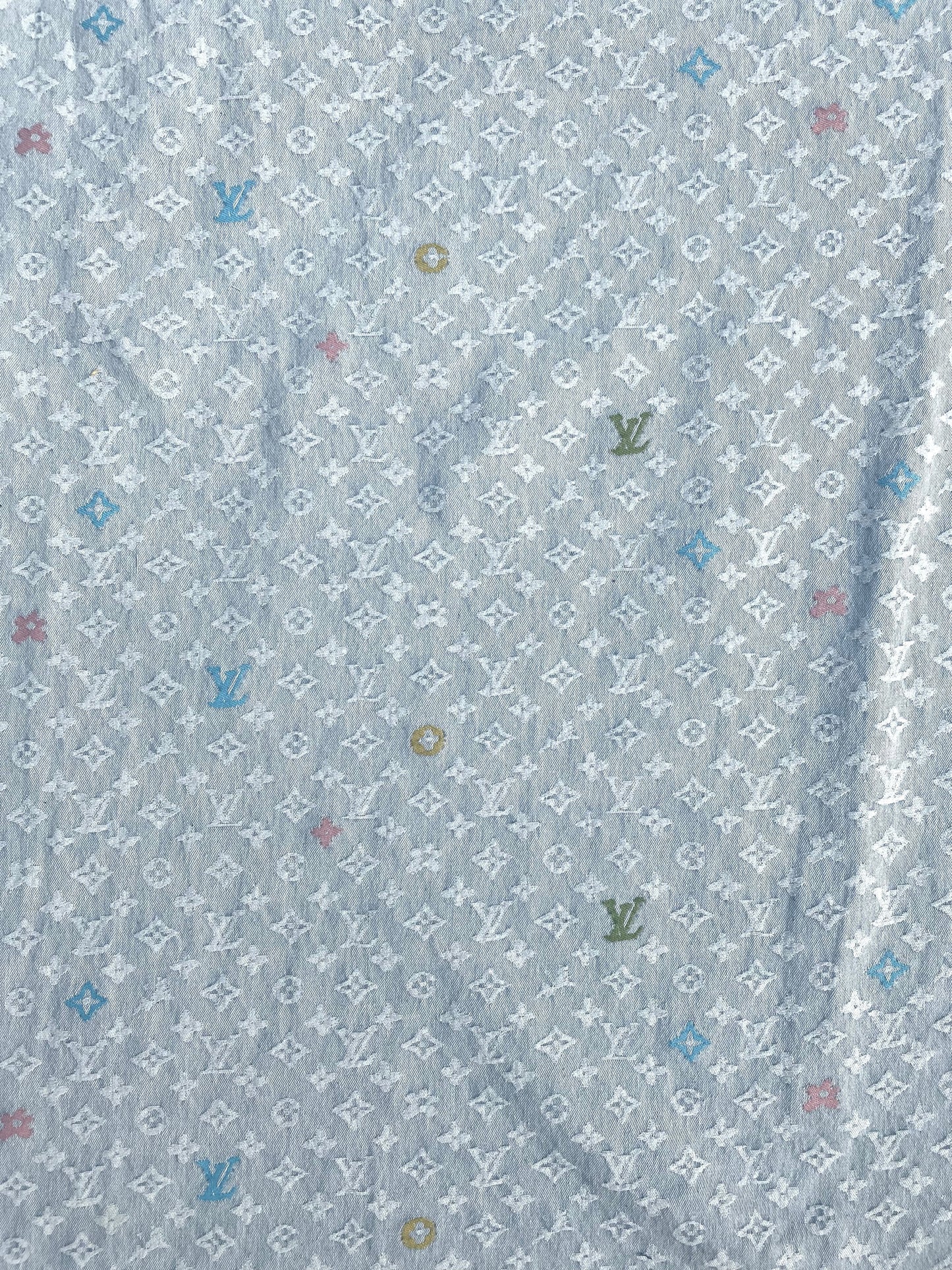 Light LV Louis Vuitton Denim Fabric Sold by Yard for Custom Handmade Jeans DIY