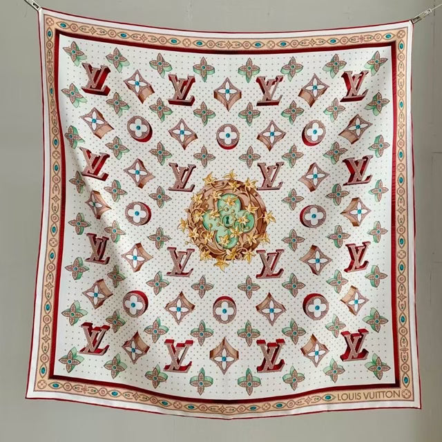 10 Styles of LV Silk Scarves: Rainbow Vibrant & Vintage Elegant Signature Prints (90×90cm)