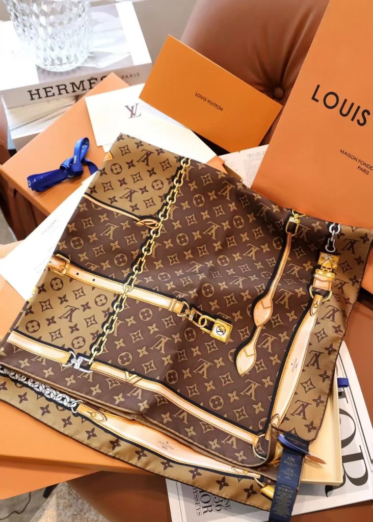 10 Styles of LV Silk Scarves: Rainbow Vibrant & Vintage Elegant Signature Prints (90×90cm)