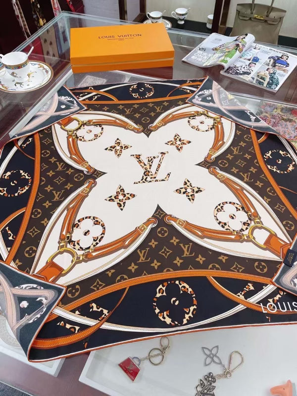 10 Styles of LV Silk Scarves: Rainbow Vibrant & Vintage Elegant Signature Prints (90×90cm)