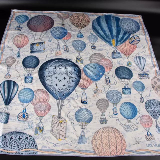 10 Styles of LV Silk Scarves: Rainbow Vibrant & Vintage Elegant Signature Prints (90×90cm)