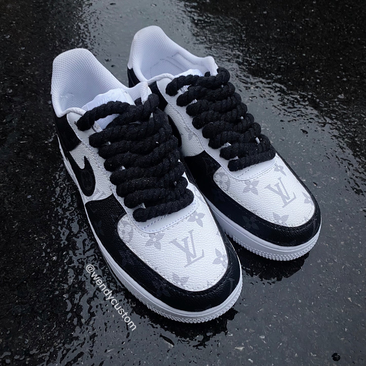 Black White Grey Classic Monogram LV Custom Sneakers Air Force One for Woman