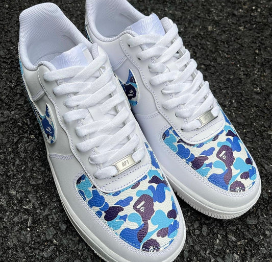 Blue Bape Beautiful DIY Air Force One Custom Shoes Sneakers for Man