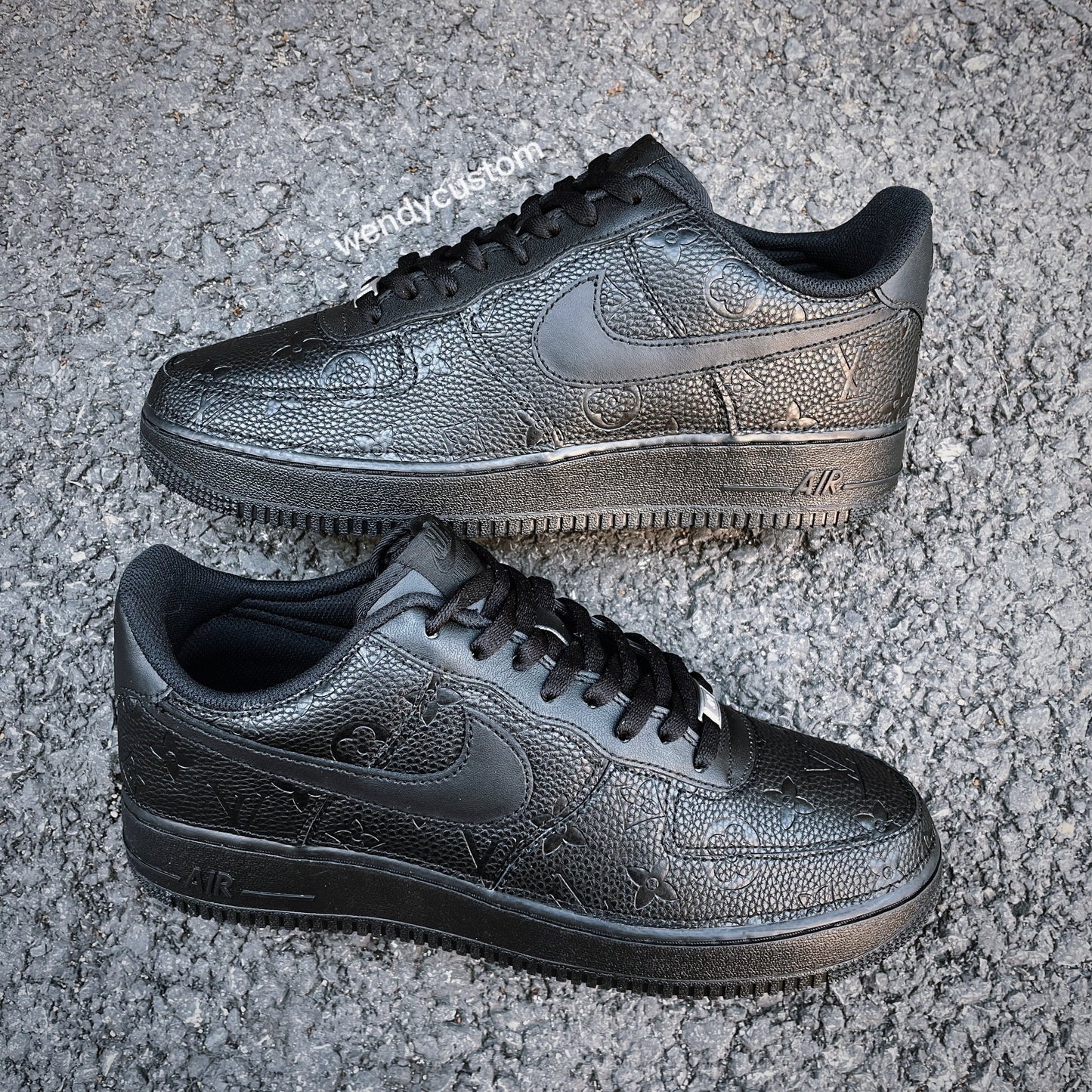 Black Full LV Leather Air Force One Custom Sneaker for Man