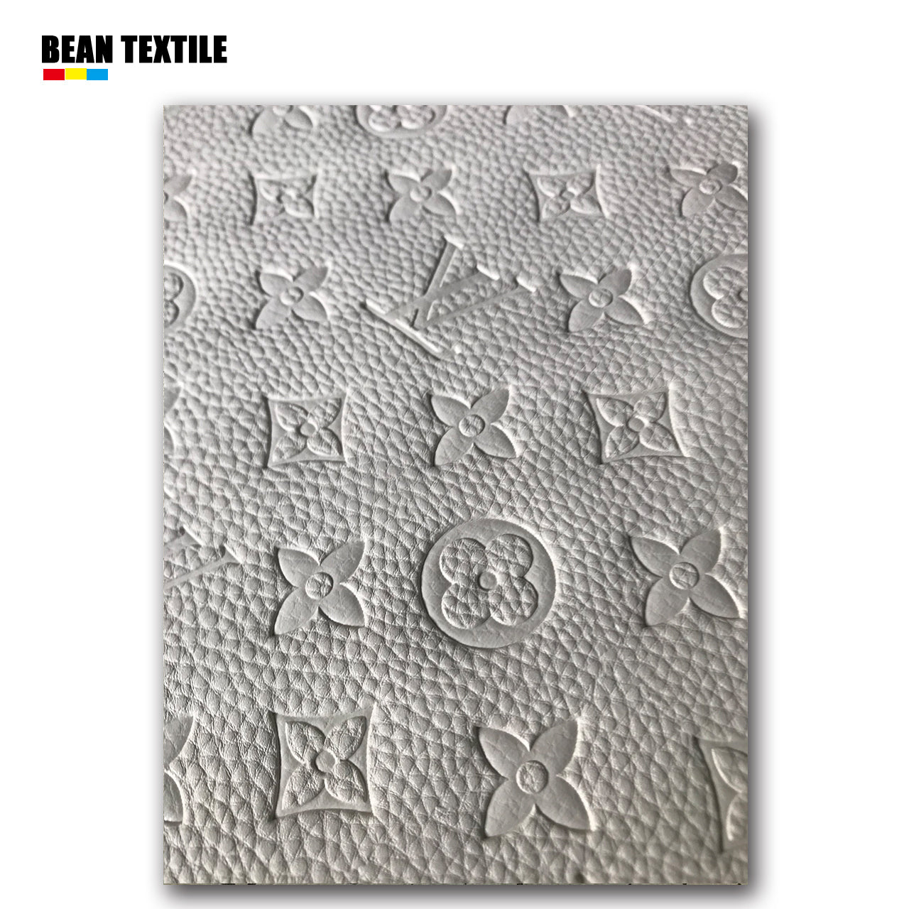 White embossed Louis Vuitton Faux leather fabric by yard car upholstery