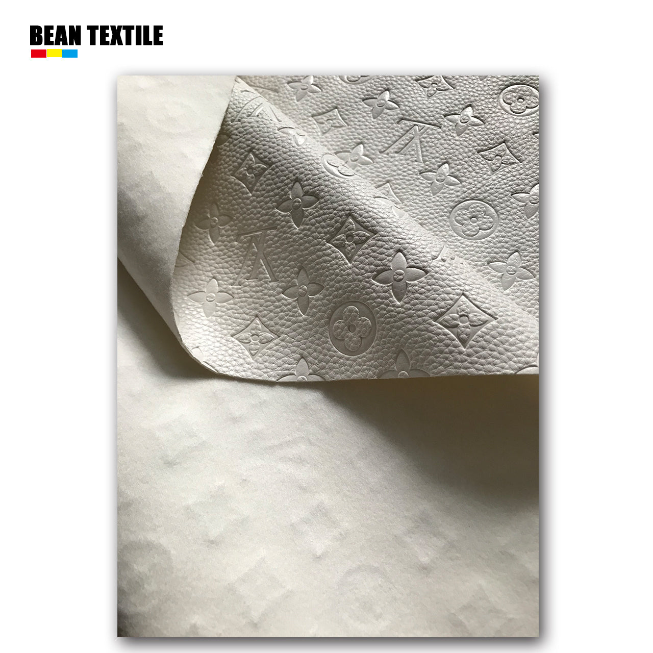 White embossed Louis Vuitton Faux leather fabric by yard car upholstery