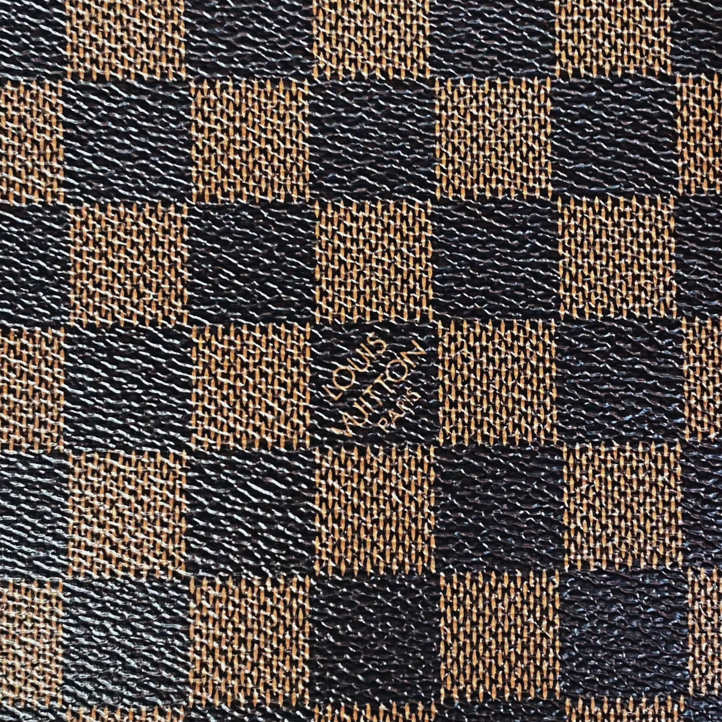 Brown LV vinyl Damier check pattern faux leather fabric by yard