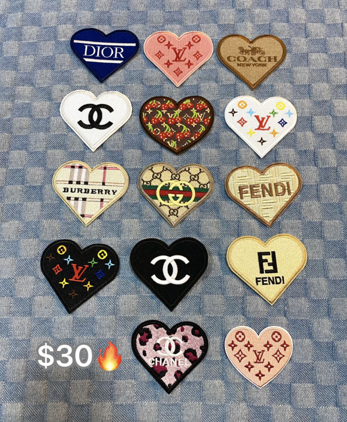14 Pieces Multi Brand Heart Designer Patches Bundle Sale