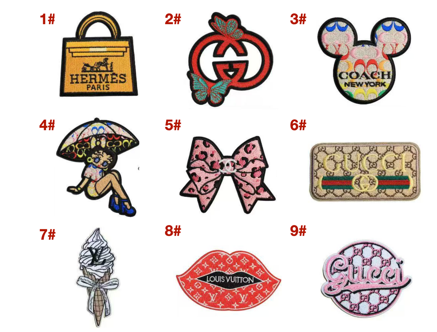 Embroidery LV Hermes Gucci Patches Custom Clothing Jackets