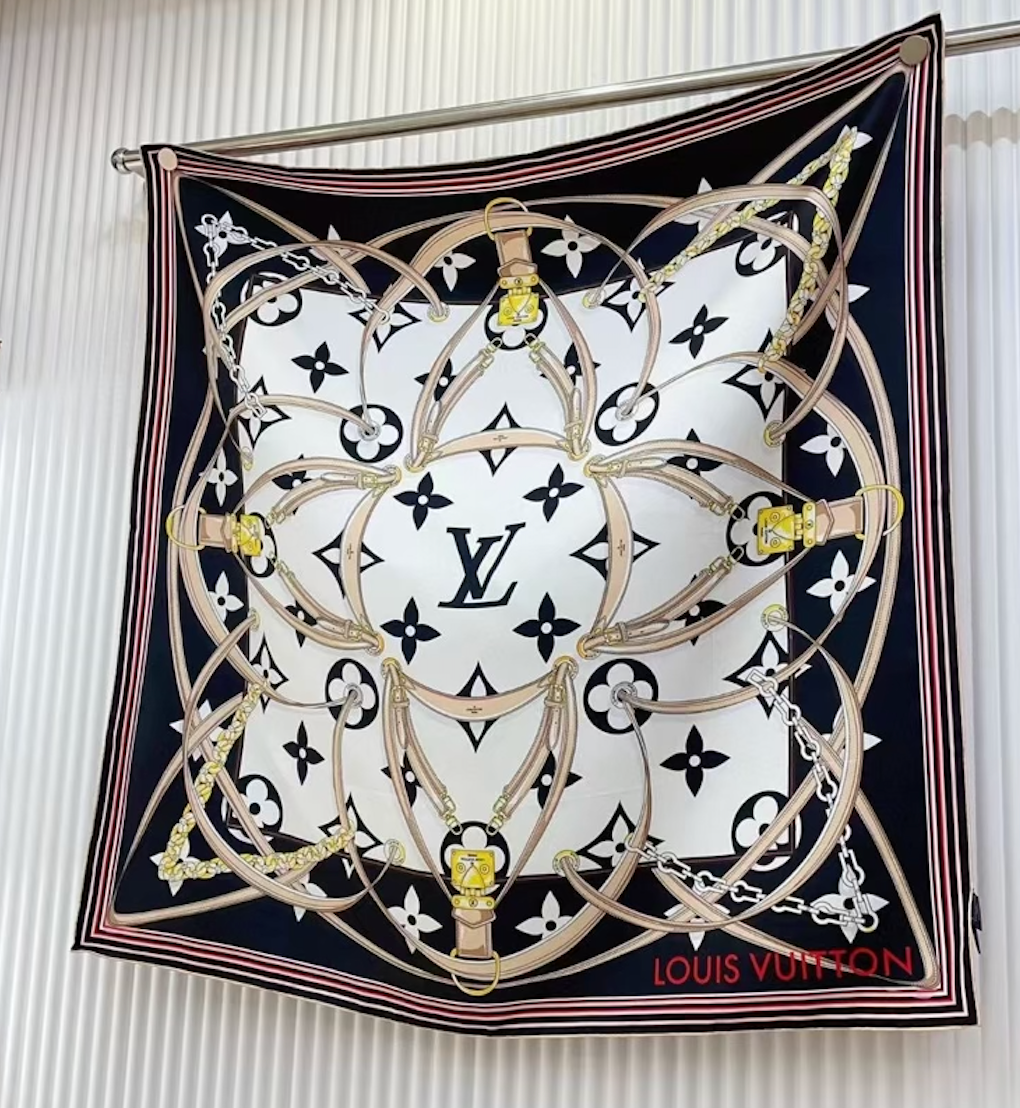 10 Styles of LV Silk Scarves: Rainbow Vibrant & Vintage Elegant Signature Prints (90×90cm)