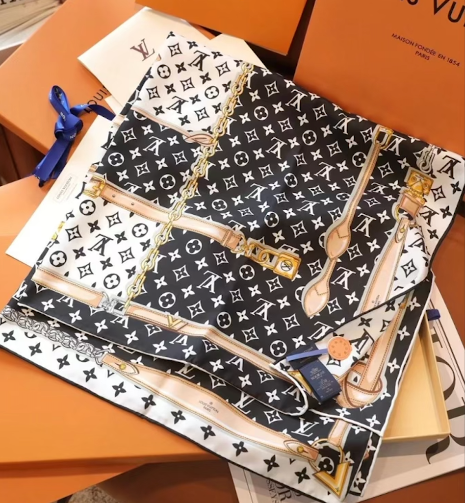 10 Styles of LV Silk Scarves: Rainbow Vibrant & Vintage Elegant Signature Prints (90×90cm)