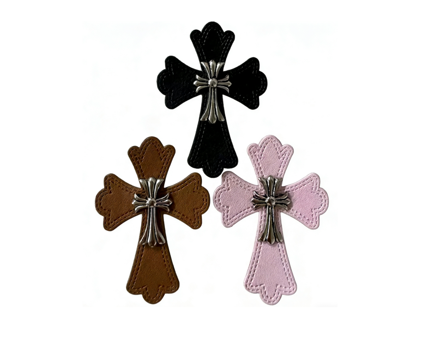Vintage Gothic Chrome Cross Leather Patch Label Badge With Metal Emblem