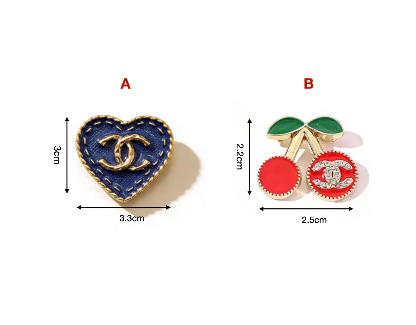 Designer Inspired Chanel Denim Heart Cherry Brooches for Women