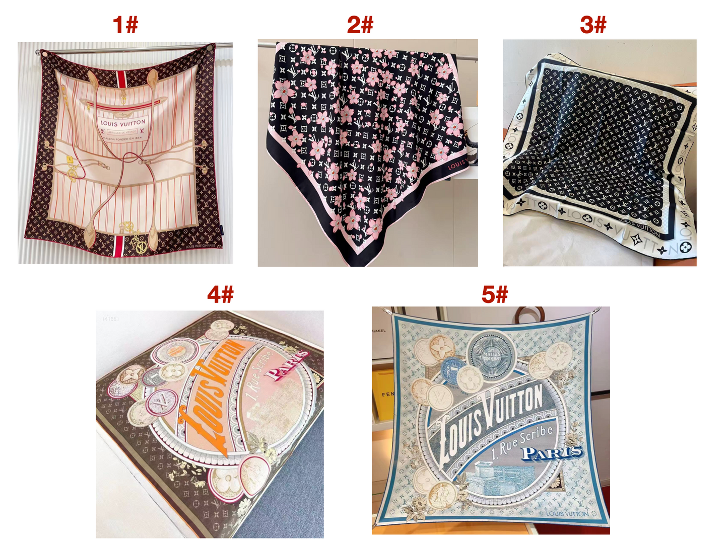 10 Styles of LV Silk Scarves (90×90cm)