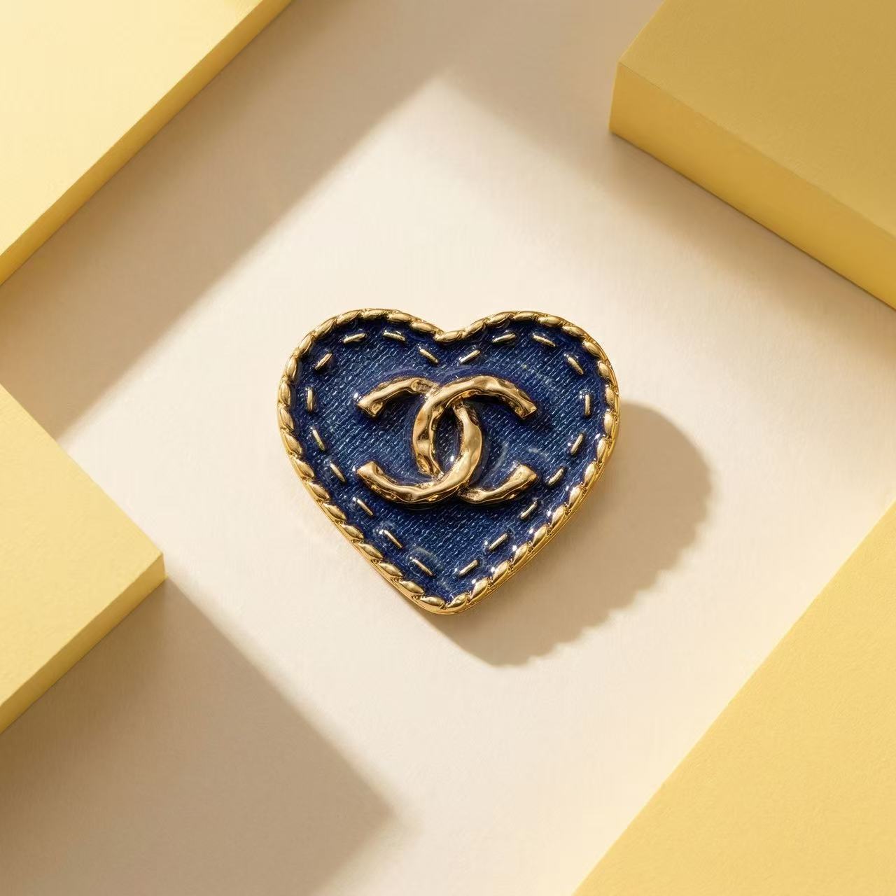 Designer Inspired Chanel Denim Heart Cherry Brooches for Women