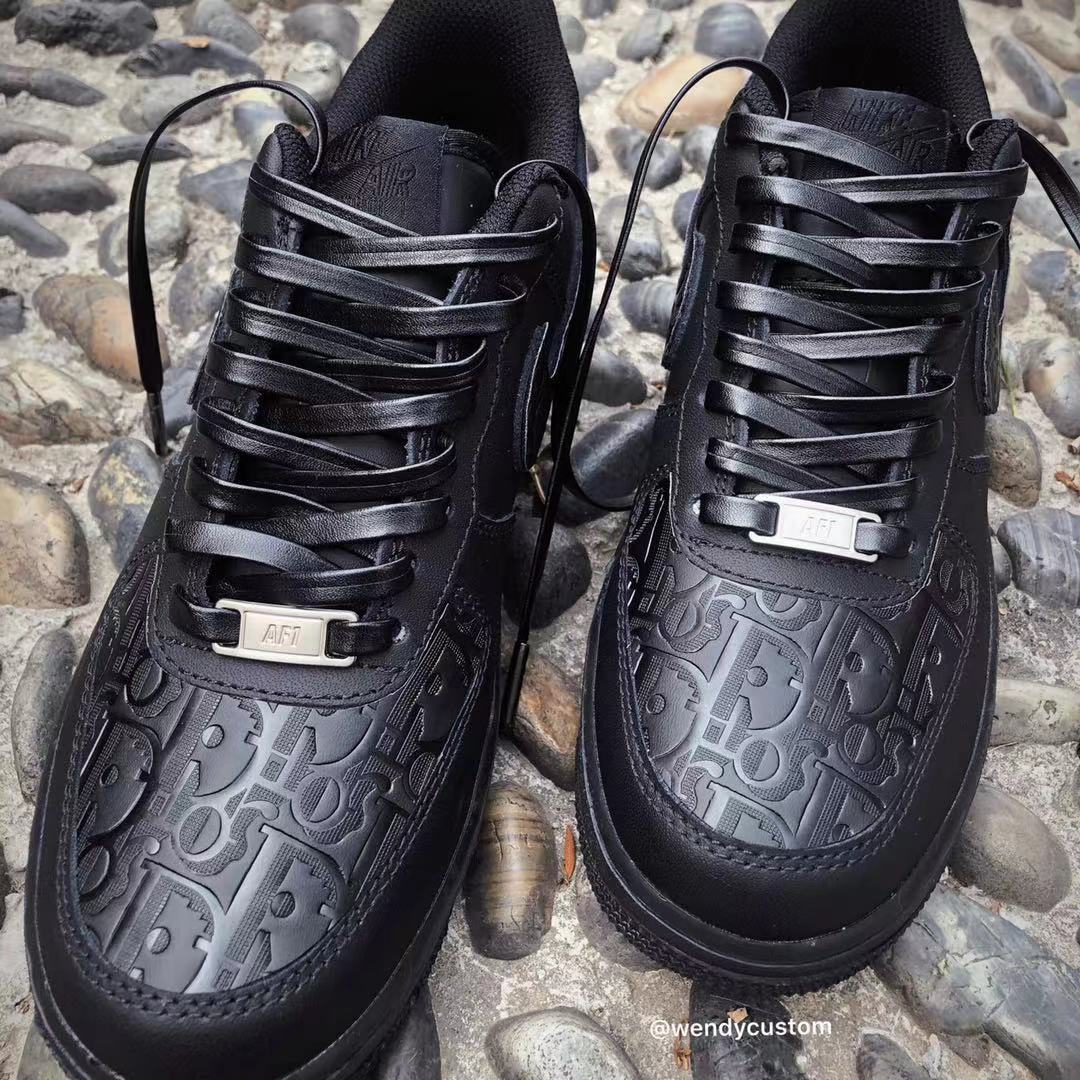 Black Dior Leather Air Force One Custom Sneaker for Woman
