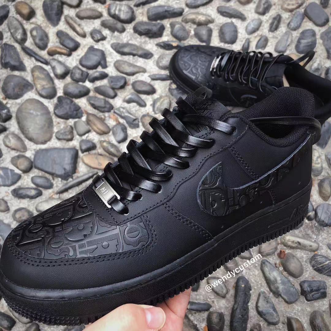 Black Dior Leather Air Force One Custom Sneaker for Woman