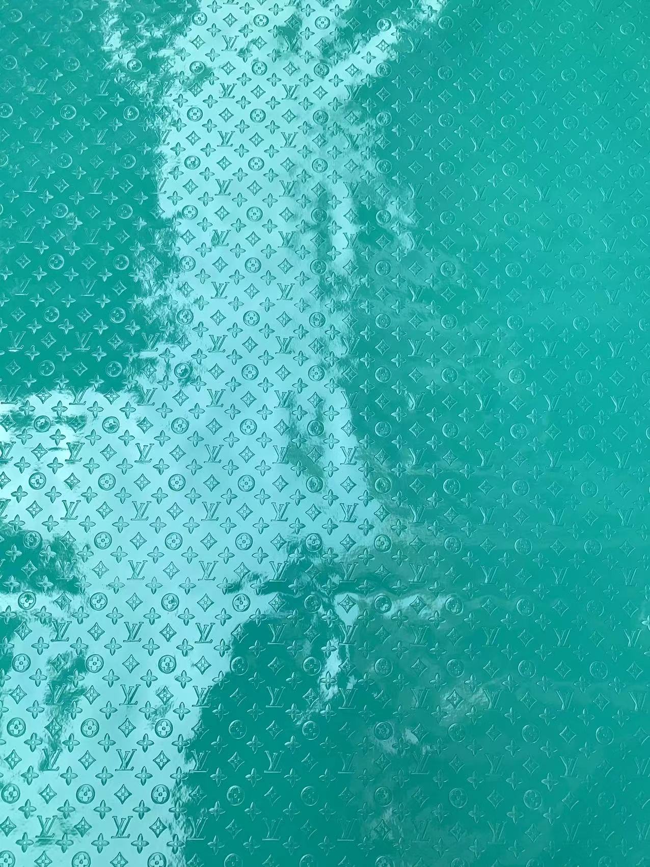 Mirror Reflective Turquoise Embossed LV Designer Fabric for DIY Sneakers Handmade Crafts