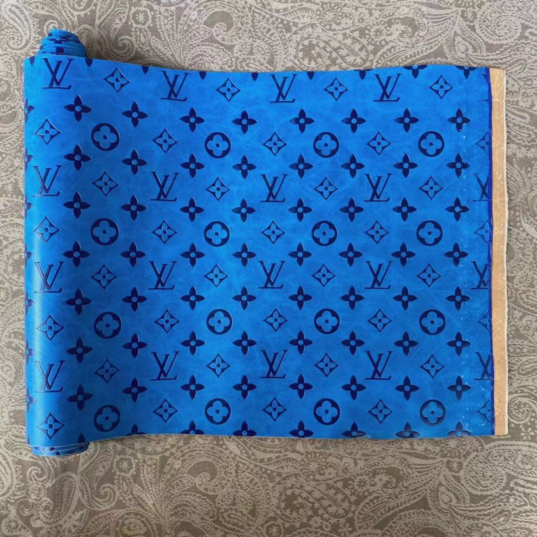 Beautiful Vintage Blue Embossed LV Leather for Custom Shoes And Bags