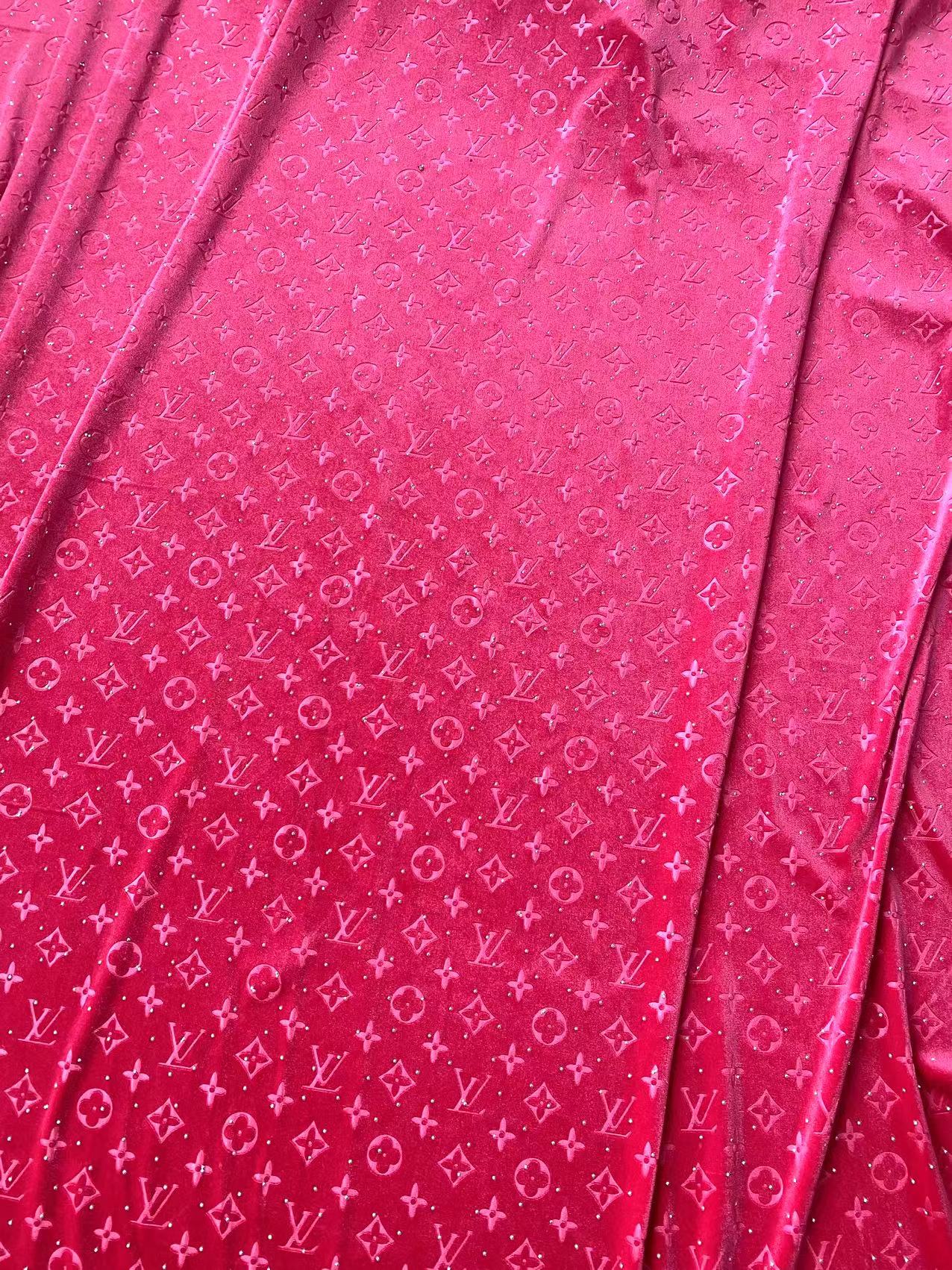 Hot Pink Diamond LV Louis Vuitton Velvet Sewing Upholstery Fabric for Sneaker Custom DIY Project