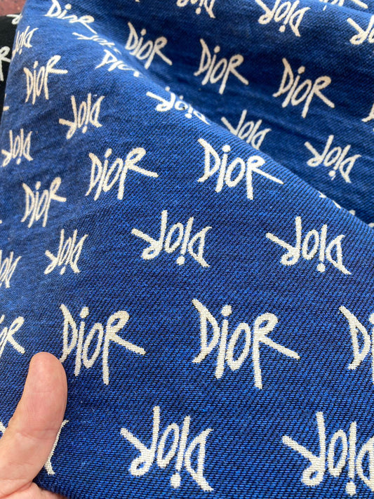 Blue Dior Cotton Sewing Designer Fabric for Custom Handmade Bespoke Made Upholstery