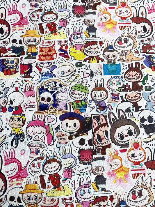 Cartoon Labubu Doll Faux Leather Vinyl for Custom DIY Handmade Projects