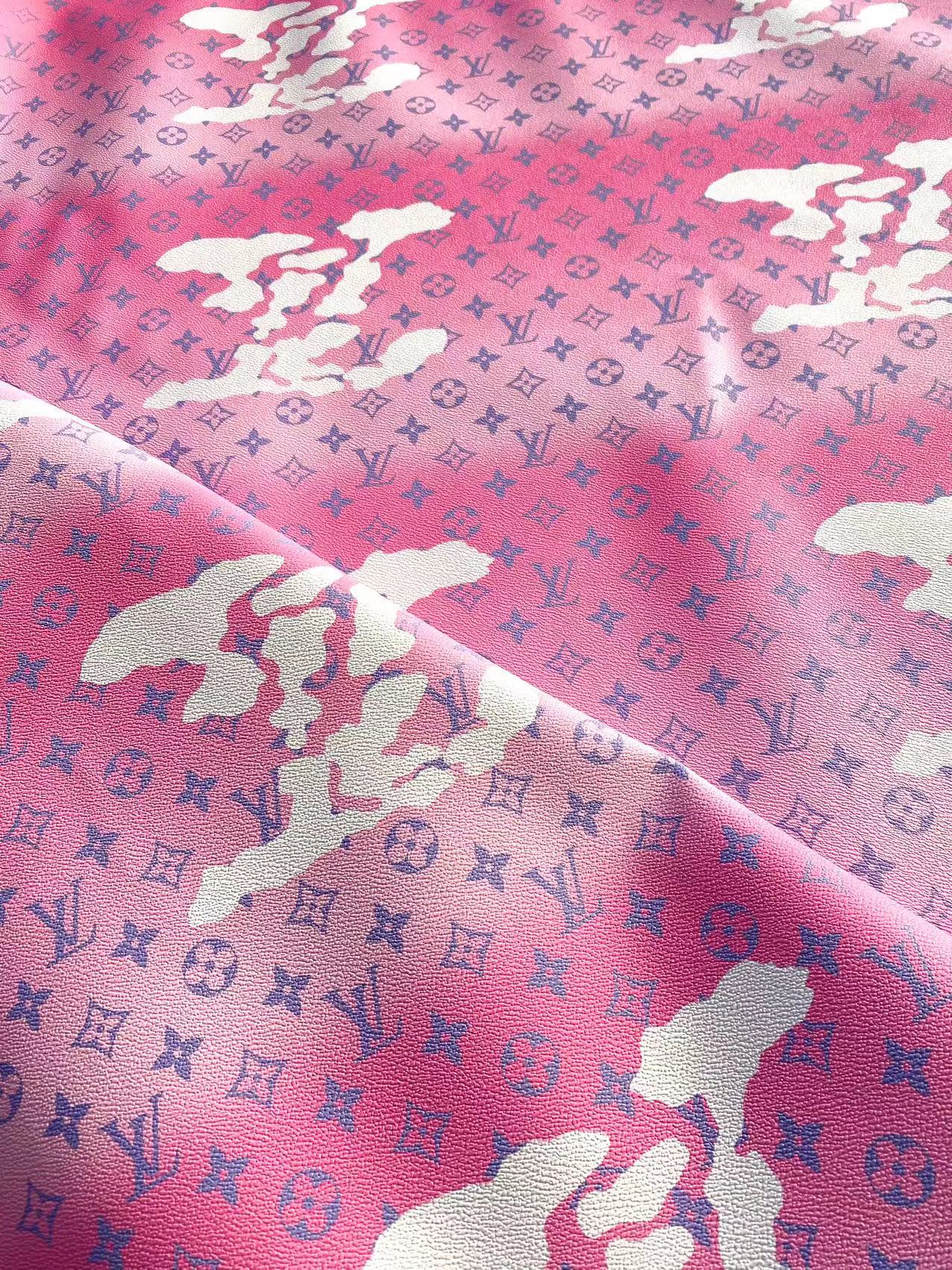 Pink LV Louis Vuitton Cloud Designer Faux Leather Fabric for Handmade DIY Sewing Project Upholstery