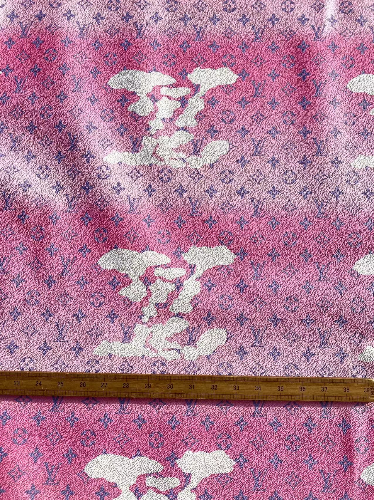 Pink LV Louis Vuitton Cloud Designer Faux Leather Fabric for Handmade DIY Sewing Project Upholstery