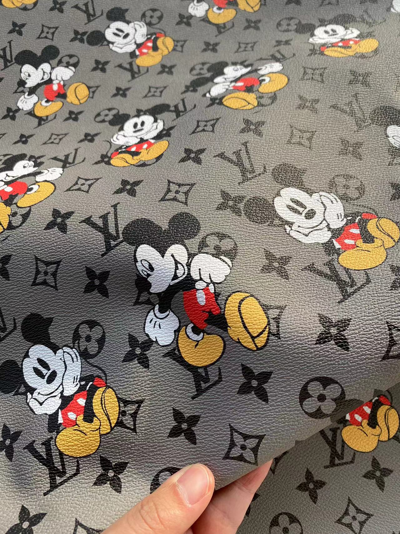 Grey Mickey Mouse LV Louis Vuitton Cartoon Designer Faux Leather Sheet Custom Sneakers