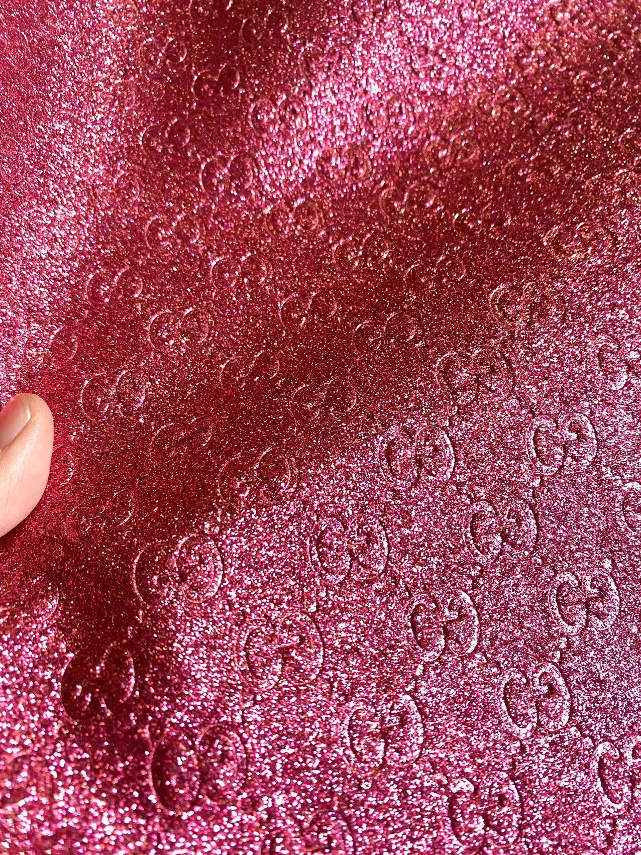 Bling Pink Shiny Diamond Gucci Faux Leather Sheet for DIY Handmade Custom Projects