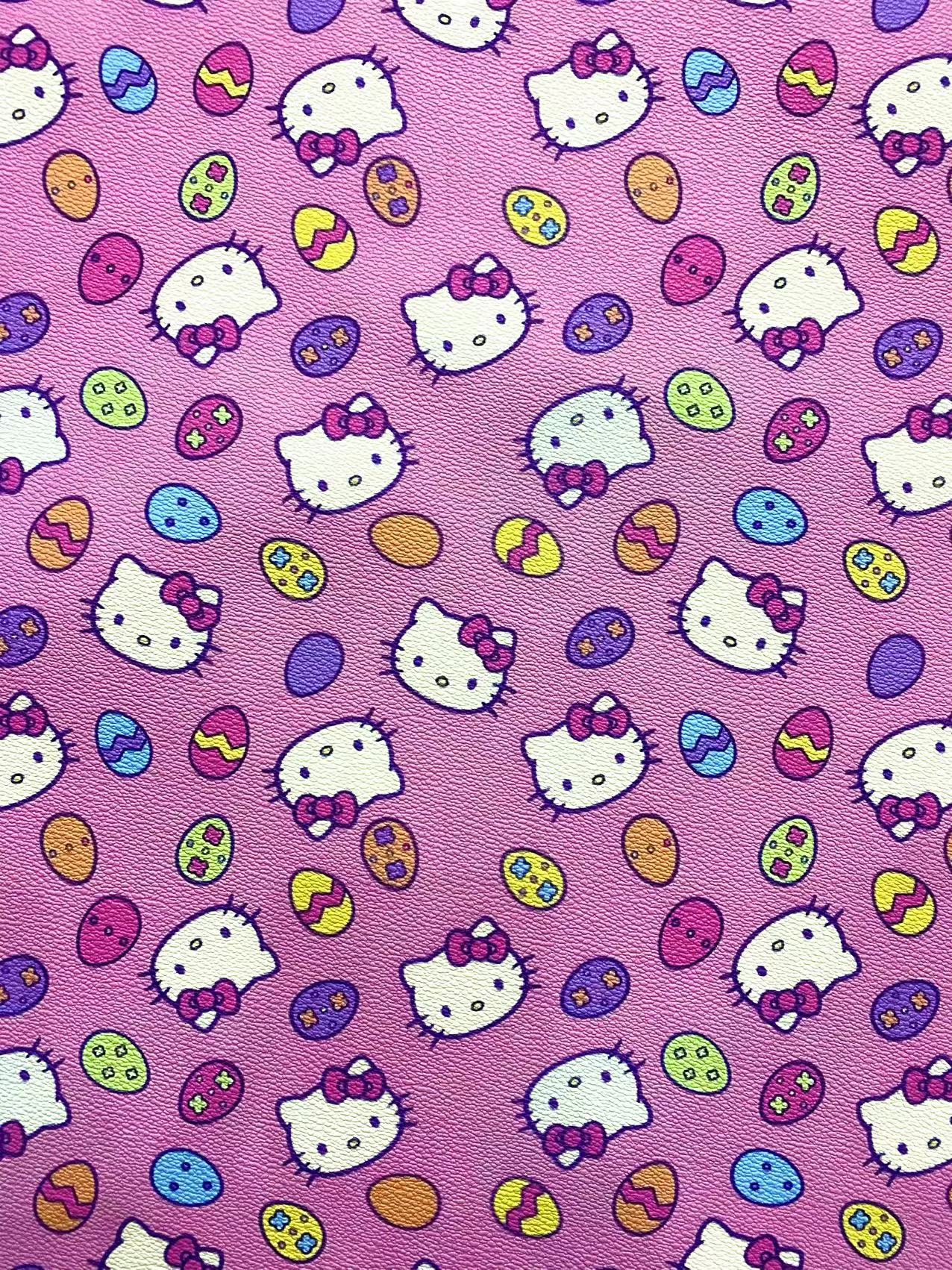 Pink Cartoon Hello Kitty Faux Leather Vinyl Leather Sheet for DIY Sewing Custom Projects
