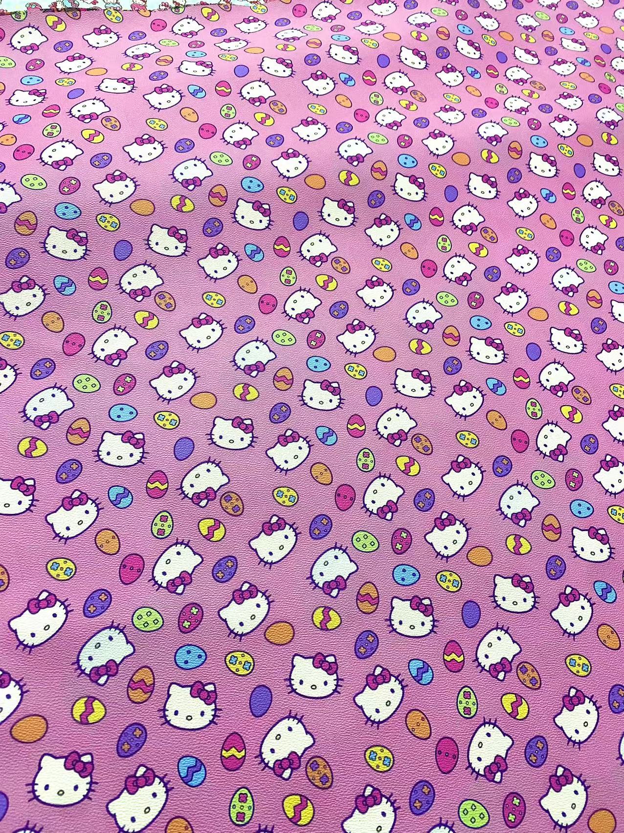 Pink Cartoon Hello Kitty Faux Leather Vinyl Leather Sheet for DIY Sewing Custom Projects