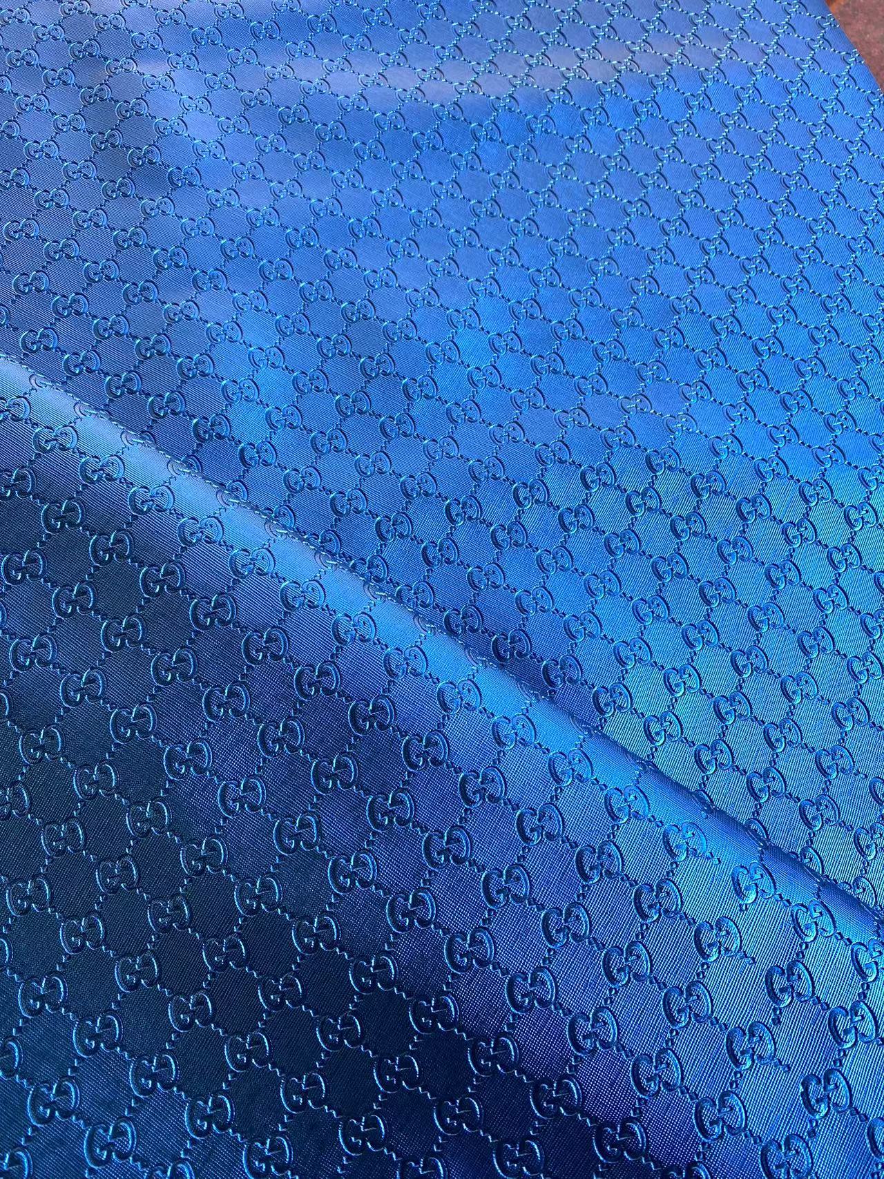 Deep Blue Embossed Gucci Faux Leather Custom Leather Fabric for DIY Sewing Sneakers